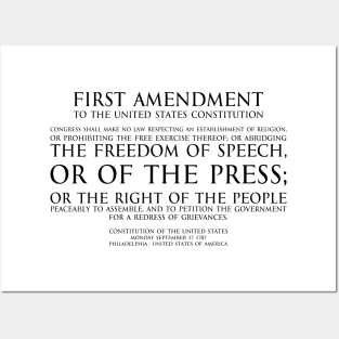 1st Amendment (First Amendment to the United States Constitution) Text -  black Posters and Art